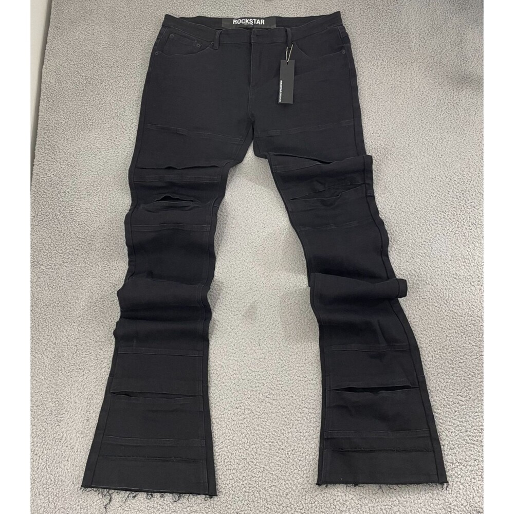 Rockstar Original Super Stacked Flare Jeans Men 40 Cedar Black Streetwear Grunge